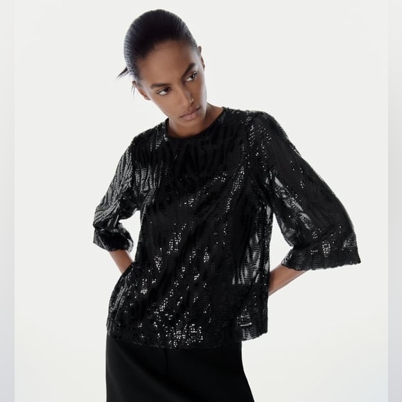 Zara Black Sequin Top - Picture 1 of 3